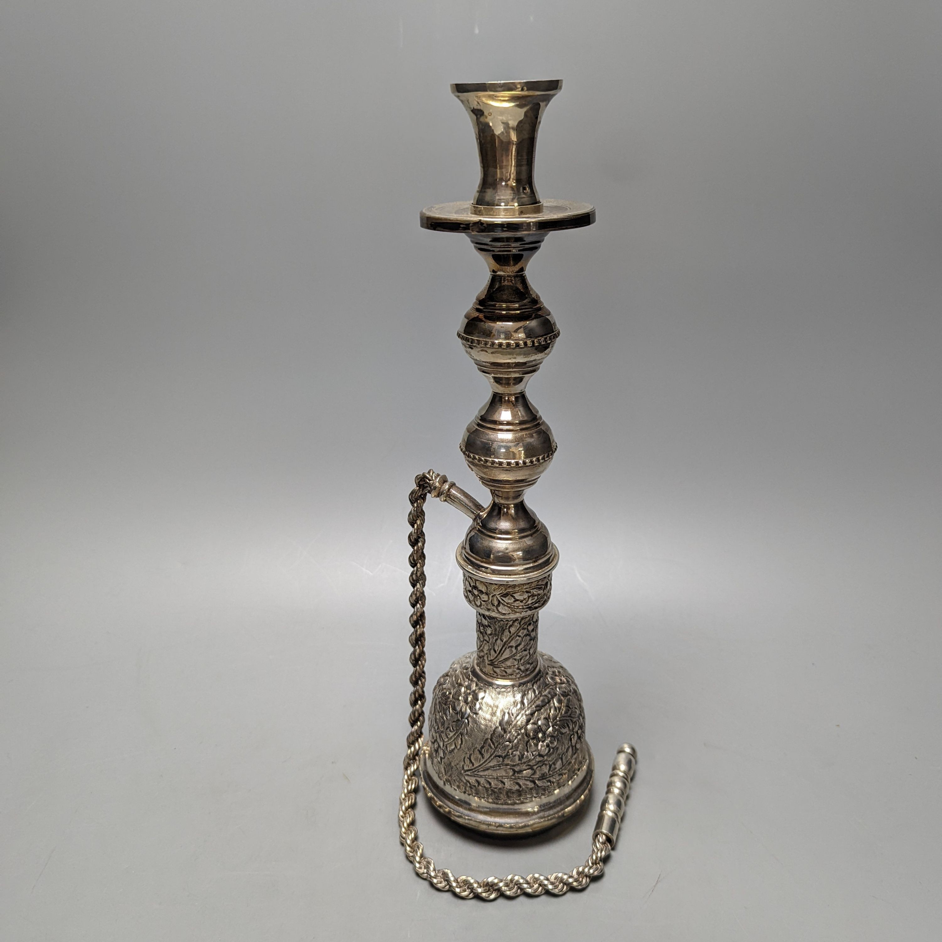 A 20th century Egyptian white metal hookah, post 1946 mark, height 36.3cm, gross 18.5oz.